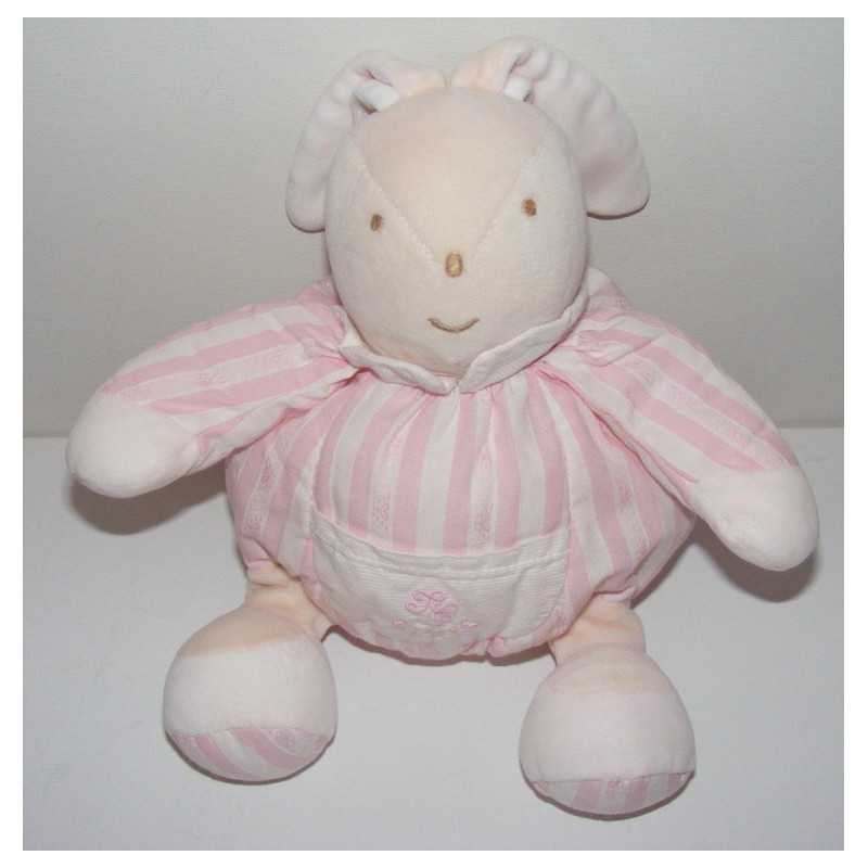 Doudou lapin patapouf rayé rose TARTINE ET CHOCOLAT