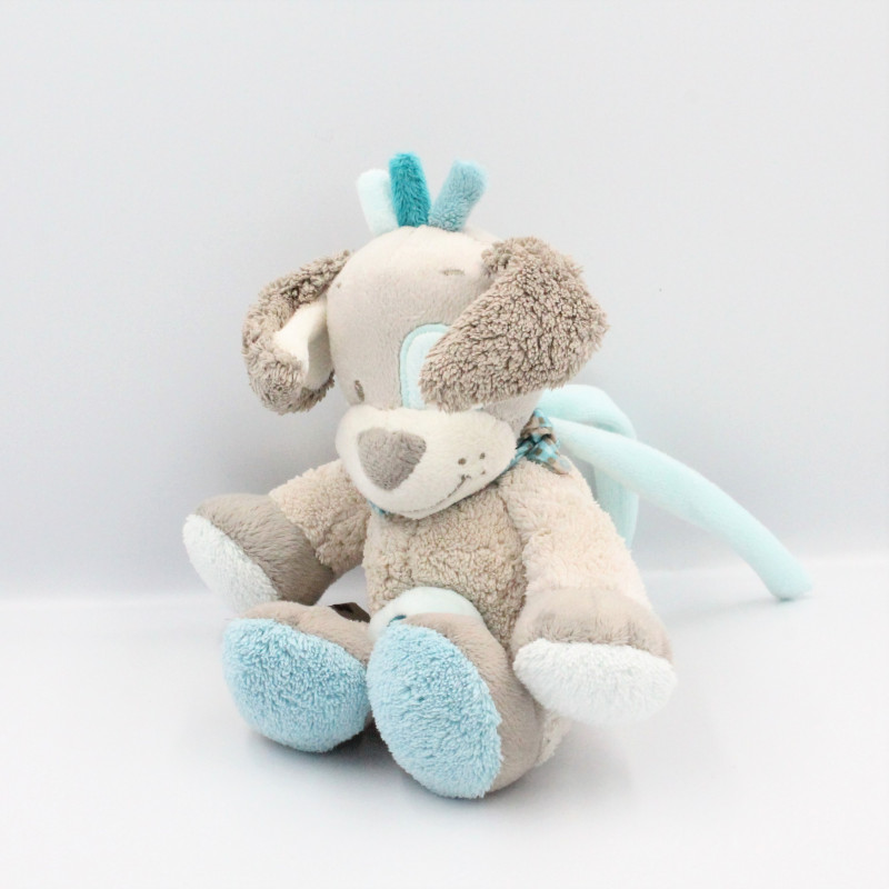 Doudou musical chien gris bleu train Gaston et Cyril NATTOU