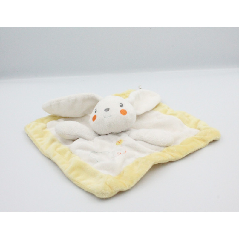 Doudou plat lapin blanc jaune NICOTOY