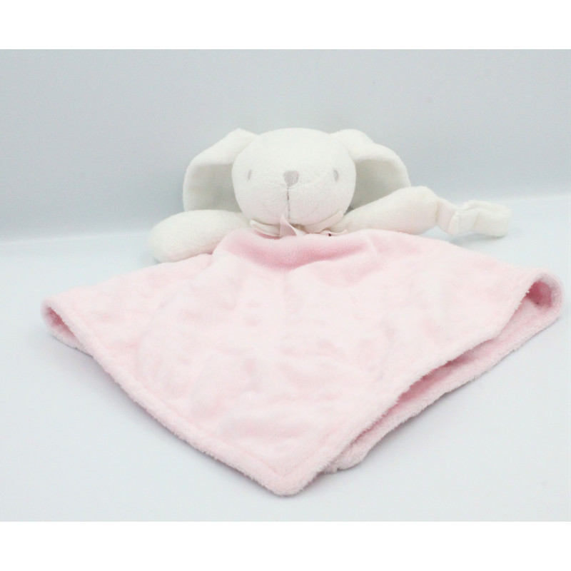 Doudou plat lapin blanc rose KING BEAR