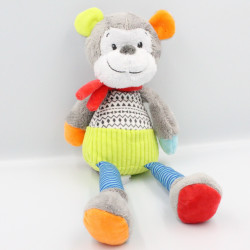 Doudou singe gris vert bleu rouge MOTS D'ENFANTS