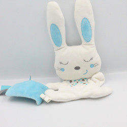 Doudou lapin blanc bleu pois mouchoir Double Face NICOTOY