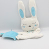Doudou lapin blanc bleu pois mouchoir Double Face NICOTOY