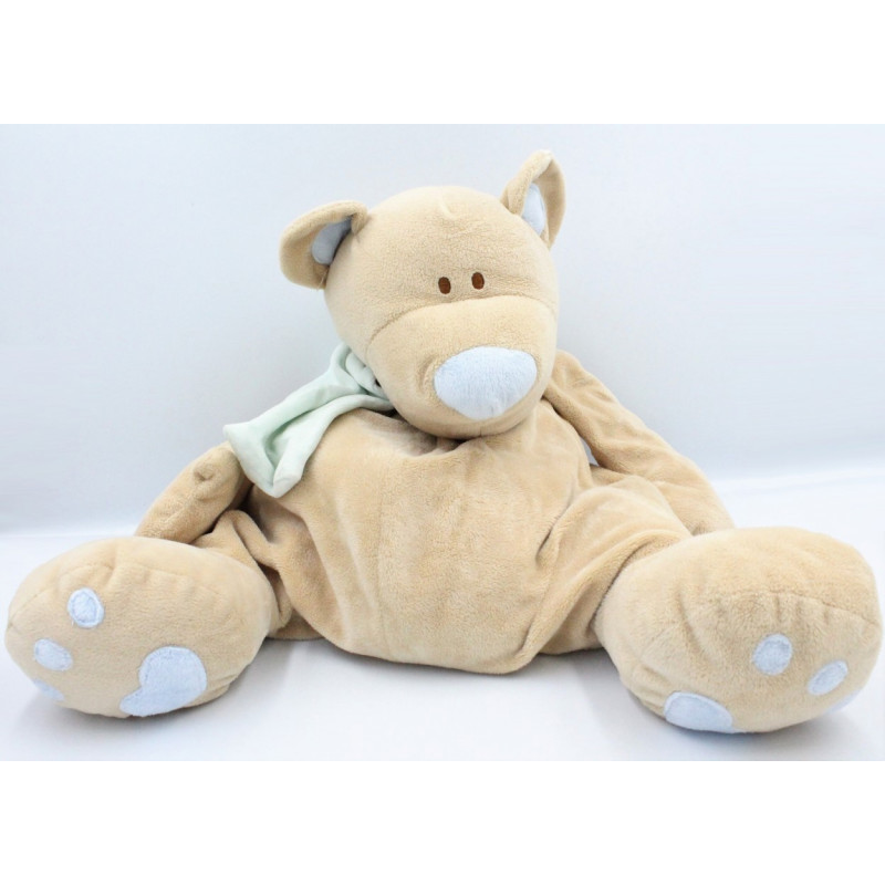 Grand Doudou ours beige écharpe bleu JOLLYBABY