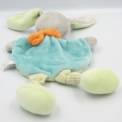 Doudou plat lapin bleu vert raton laveur brodé TEX BABY