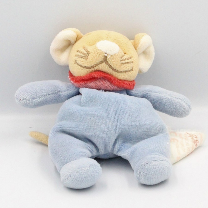 Mini Doudou souris bleu col rouge BENGY