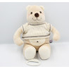 Doudou musical ours beige blanc pull laine SUCRE D'ORGE
