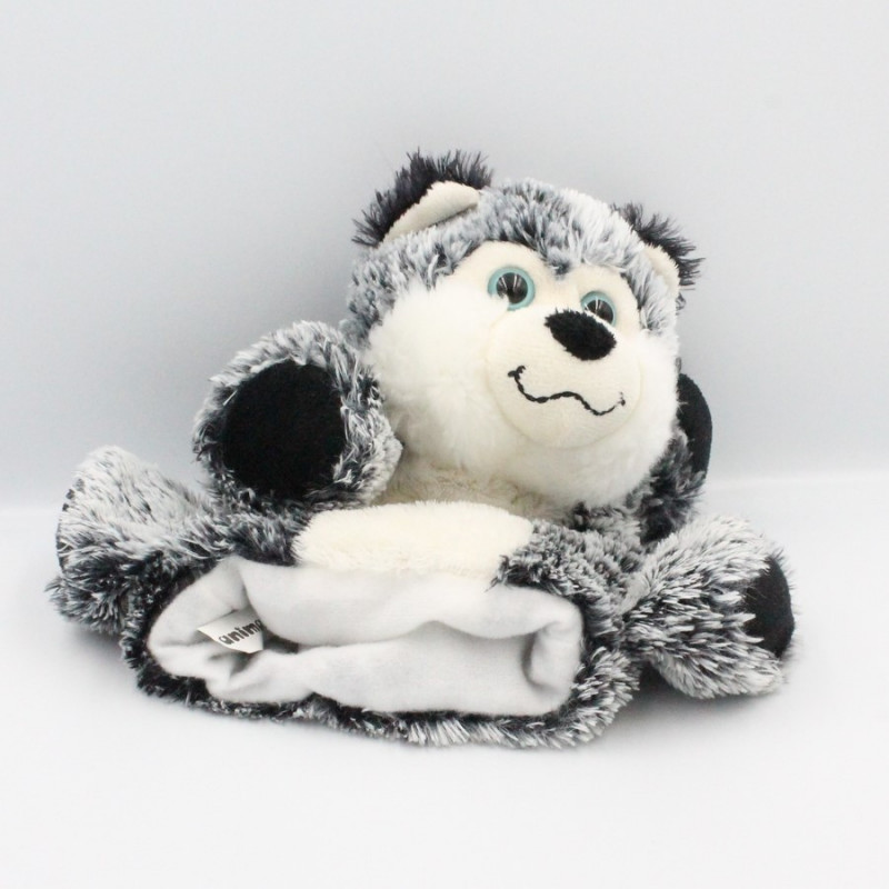 Doudou marionnette chien loup gris blanc ANIMA