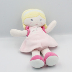 Doudou poupée blande robe rose chat SUCRE D'ORGE