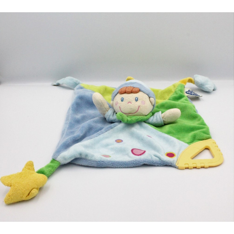 Doudou plat carré bleu lutin garçon MOTS D'ENFANT