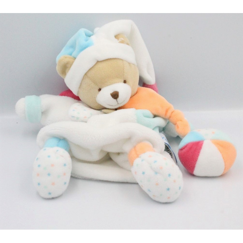 Doudou et compagnie marionnette ours blanc bleu rose étoiles Unicef