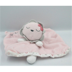 Doudou plat lion rose blanc gris Tender Dreams OBAIBI