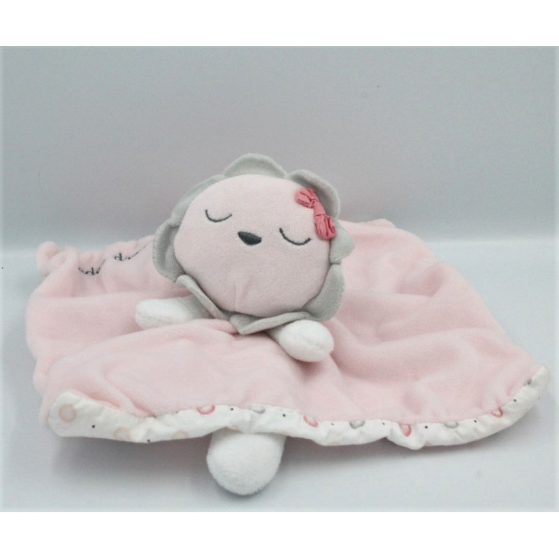 Doudou plat lion rose blanc gris Tender Dreams OBAIBI