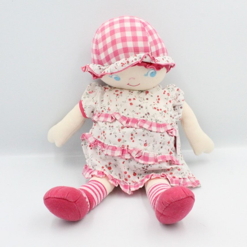 Doudou poupée chiffon robe blanche rose fleurs COROLLE