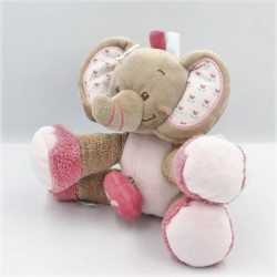 Doudou musical éléphant beige rose bleu fleurs NATTOU