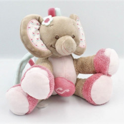 Doudou musical éléphant beige rose bleu fleurs NATTOU 20 cm