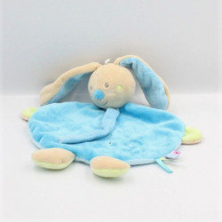 Doudou plat lapin beige bleu vert tortue SUCRE D'ORGE