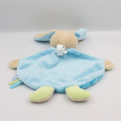 Doudou plat lapin beige bleu vert tortue SUCRE D'ORGE