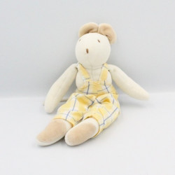 Doudou souris blanche salopette carreaux jaune JACADI