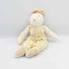 Doudou souris blanche salopette carreaux jaune JACADI