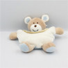 Doudou semi plat ours beige bleu blanc AJENA