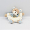 Doudou semi plat ours beige bleu blanc AJENA