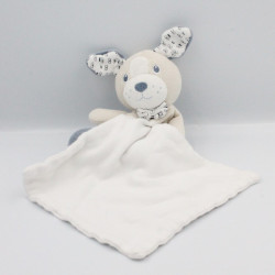 Doudou chien beige bleu blanc mouchoir cajou SUCRE D'ORGE