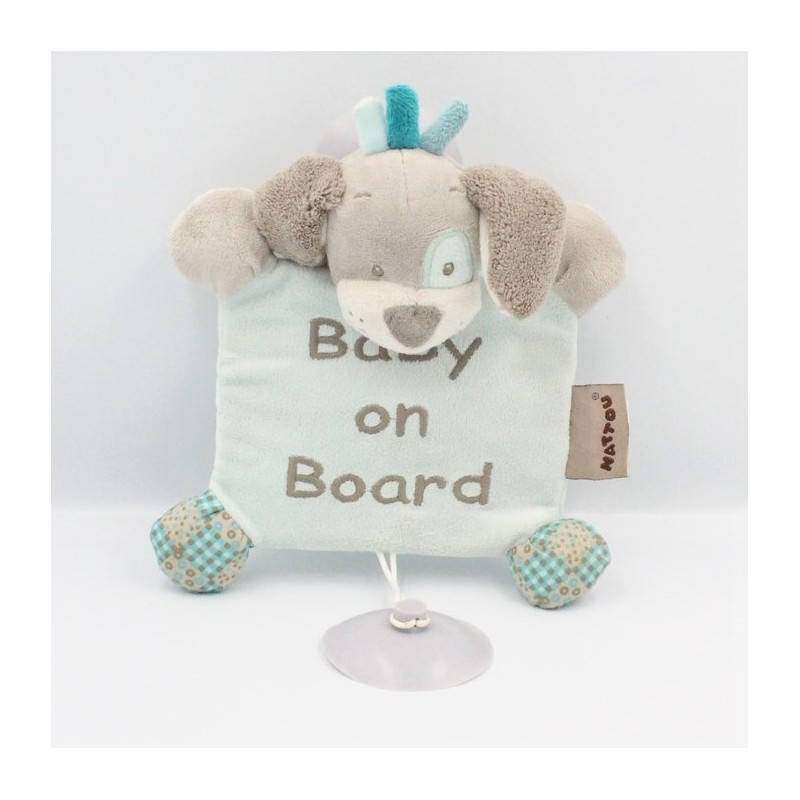 Doudou chien bleu gris BABY ON BOARD NATTOU