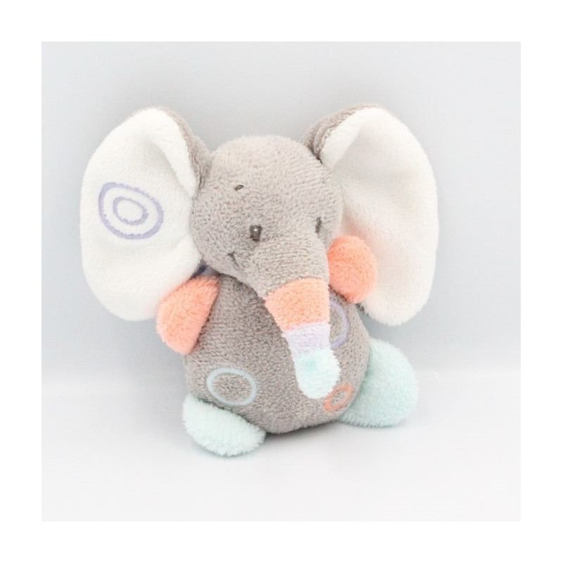 Doudou attache tétine éléphant gris orange bleu mauve Bubbles NATTOU