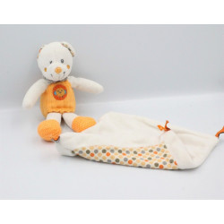 Doudou ours blanc orange pois mouchoir NICOTOY