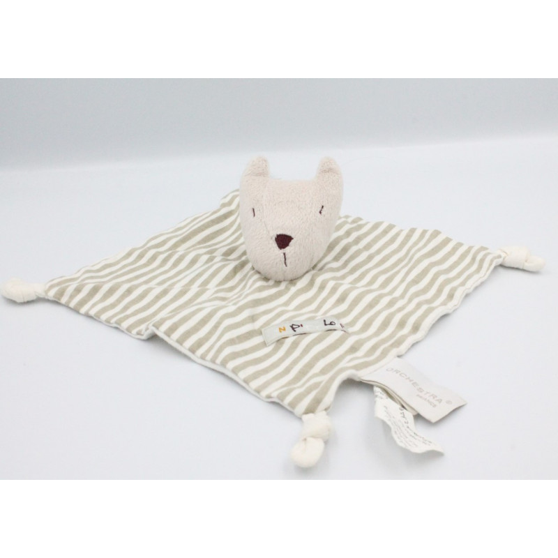 Doudou plat loup beige blanc rayé ORCHESTRA