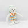 Doudou lapin bleu rayé orange jaune blanc SUCRE D'ORGE