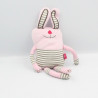 Doudou lapin rose blanc beige rayé LASSIG