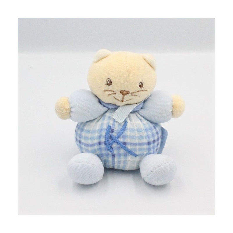 Mini Doudou chat bleu carreaux K KALOO