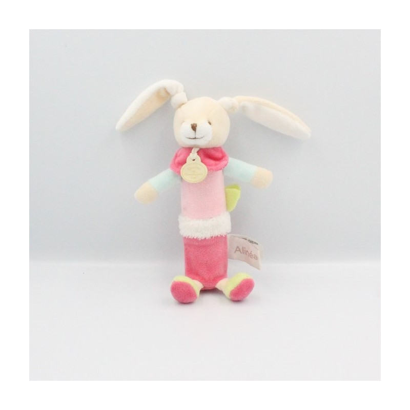 Doudou et compagnie hochet baton lapin rose vert ALINEA
