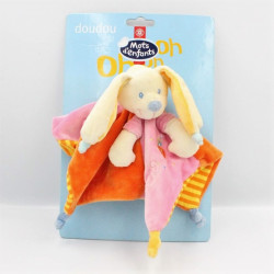 Doudou Plat lapin rose orange oiseau MOTS D'ENFANTS