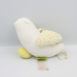 Doudou musical oiseau blanc vert jaune rose VERTBAUDET
