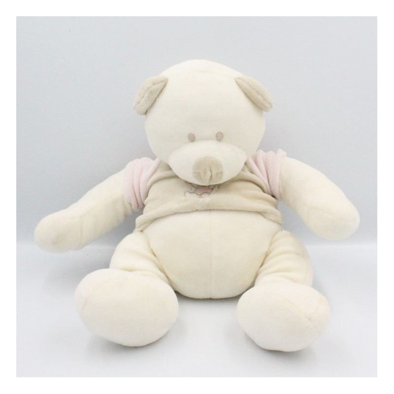 Doudou musical ours blanc beige rose VACO