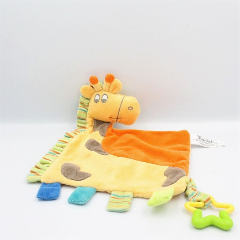 Doudou plat girafe jaune orange vert bleu étoile KIMBALOO