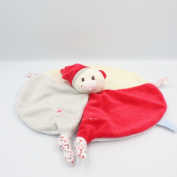 Doudou plat ours blanc rouge gris fleur GIPSY