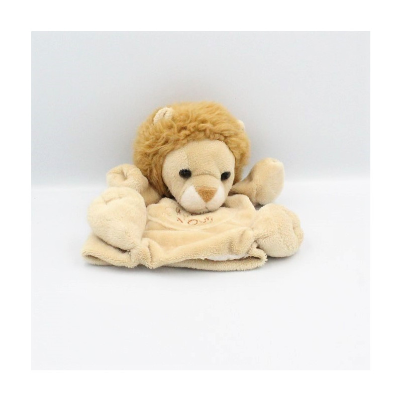 Doudou plat marionnette lion écru beige HISTOIRE D'OURS