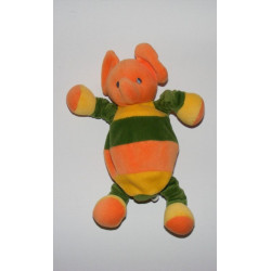 Doudou éléphant vert jaune orange mouchoir SUCRE D'ORGE