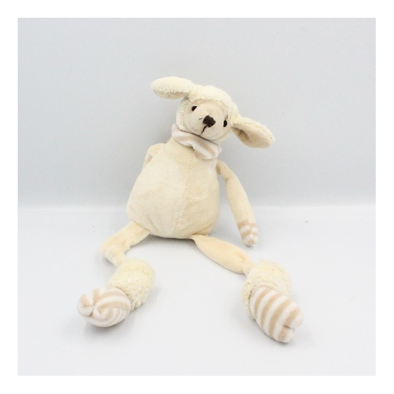 Doudou mouton blanc beige rayé LES PETITES MARIE