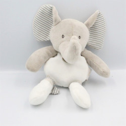 Doudou pantin éléphant gris blanc rayé BABY NAT
