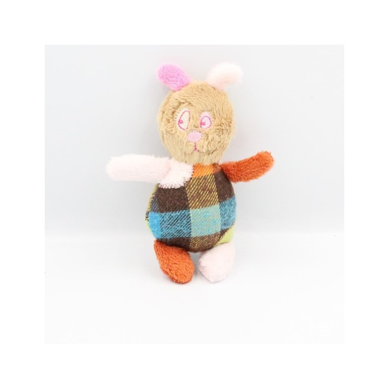 Mini Doudou lapin beige orange bleu marron vert carreaux GBB