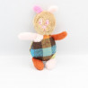 Mini Doudou lapin beige orange bleu marron vert carreaux GBB