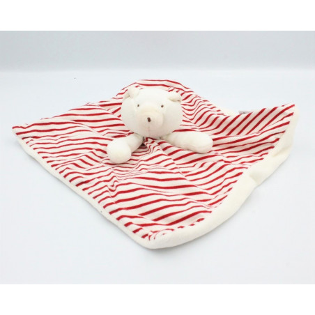 Doudou plat ours blanc rayé rouge Linvosges MOULIN ROTY