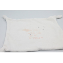 Doudou plat carré blanc rose étoiles nuages Everyday CARREFOUR