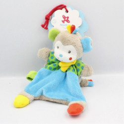 Doudou plat singe beige vert bleu rouge pois NICOTOY SIMBA TOYS