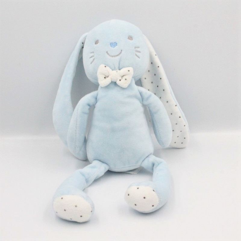 Doudou lapin bleu blanc étoiles TEX BABY